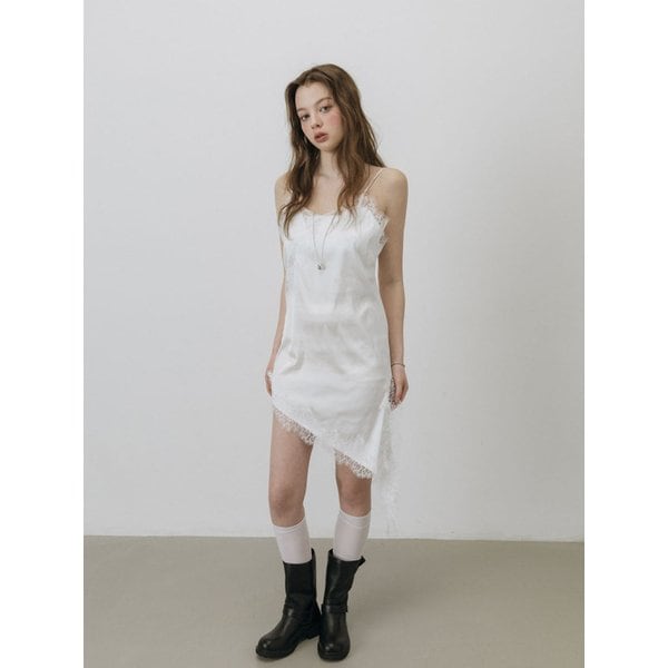 LACE ASYMMETRIC SLIP LAYERED DRESS 2COLOR