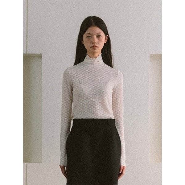 Lace Turtleneck Top (Ivory)