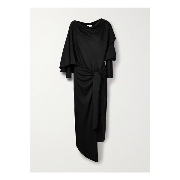 살롱 1884 칼리오페 어시메트릭 랩 효과 드레이프 울 저지 미디 원피스 1647597340505095