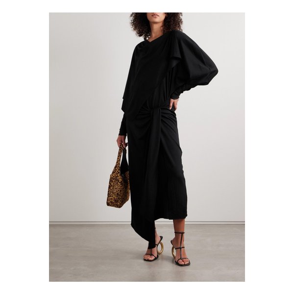 살롱 1884 칼리오페 어시메트릭 랩 효과 드레이프 울 저지 미디 원피스 1647597340505095