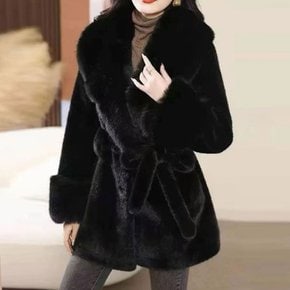 인조 밍크 호피 블랙 퍼 코트 털 여성 겨울 여자 페이크