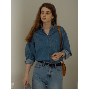 Button-down washing denim shirt_Blue