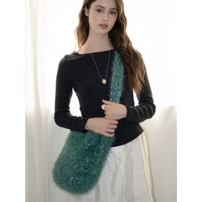 Vintage Handmade Crochet Fur Large Cross Bag _ Green