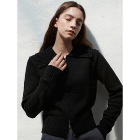 AD013 merino wool collar 2way zip-up knit (black)