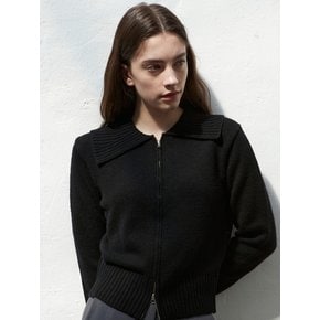 AD013 merino wool collar 2way zip-up knit (black)