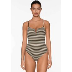 5179332 OYSHO STRIPE V-NOTCH NECKLINE - Swimsuit black