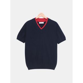 남성 데일리 브이넥 배색 프레피룩 반팔니트 SOCET004_P431789007