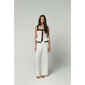 LINE CONTRASTED SLEEVELESS TOP - IVORY(JS24-B007-IV)