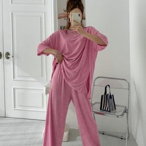 여자 테리 트임 빅사이즈바지 반팔롱티 세트