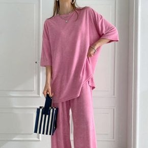 여자 테리 트임 빅사이즈바지 반팔롱티 세트