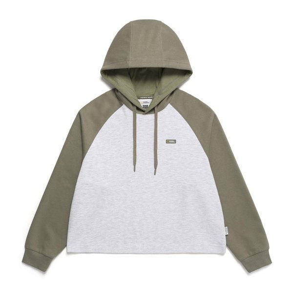 [여주점] N241WHD050 여성 컬러 배색 레터링 크롭 후디 맨투맨 카키