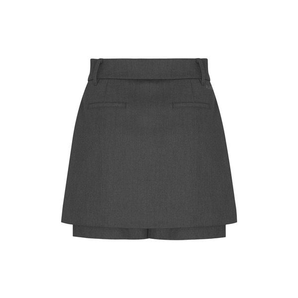 TWILL LAYERED SKIRT PANTS_Grey