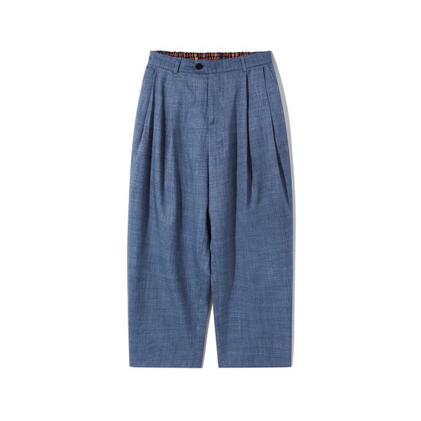 Two-tuck wide banding slacks P14 Denim Texture Indigo