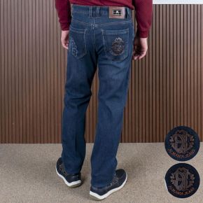 중년 남성 겨울 기모 편한 청바지 청솔 패치진 따뜻한 면스판 세미일자 데님 팬츠_P412712631