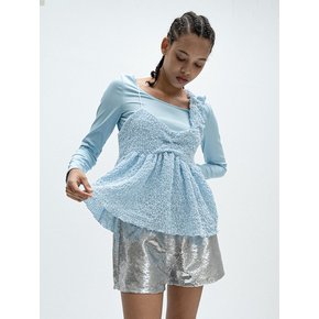 Asymmetry sheer bubble top in baby skyblue