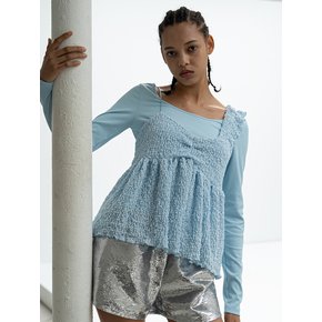 Asymmetry sheer bubble top in baby skyblue