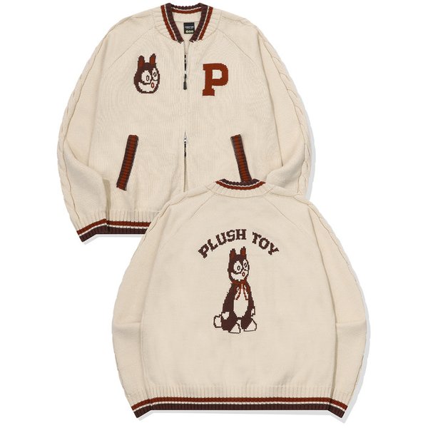 [2-WAY] 플러시 니트 집업 아이보리