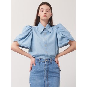 planet-116 Tulip sleeve denim blouse_light blue