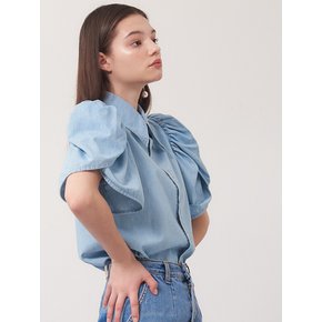 planet-116 Tulip sleeve denim blouse_light blue