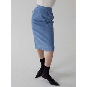 Kai Slit Bleached Denim Pencil Skirt (Denim)