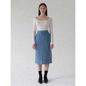 Kai Slit Bleached Denim Pencil Skirt (Denim)