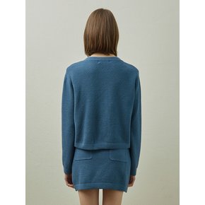 Tweed cotton round cardigan_BLUE