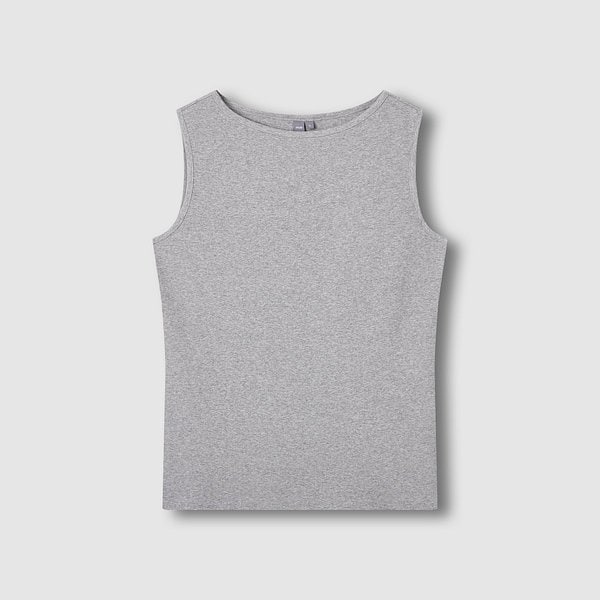 여 코튼 립 보트넥 민소매 티셔츠 J116201076083