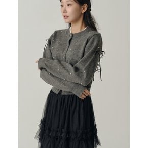 [인플루언서 세영 w/] Snowball Pearl Ribbon Wool Cardigan_Gray