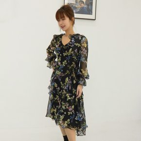 와일드 플라워 러플 롱드레스 (블랙) Wild flower ruffle long dress (Black)