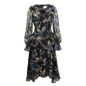 와일드 플라워 러플 롱드레스 (블랙) Wild flower ruffle long dress (Black)