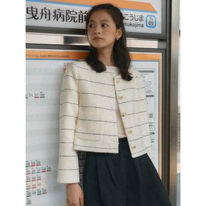 Collarless moa tweed jacket_Ivory