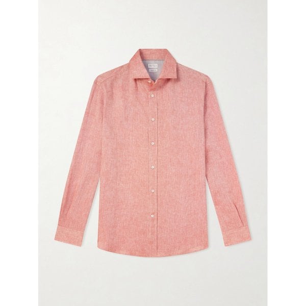 브루넬로쿠치넬리 컷어웨이 칼라 리넨 셔츠 46376663163000385