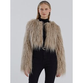 GLORY SHORT crop fur jacket [white pepper]