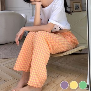 슬랙스 팬츠 긴바지 사계절 배색 체크 와이드핏 데일리 집순이 잠옷 바지