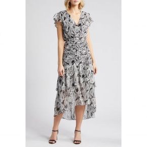 4241690 Tahari ASL Paisley Side Ruched Midi Dress