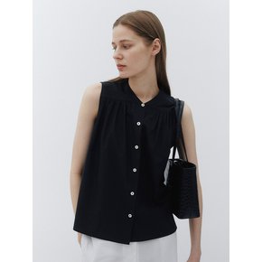 Shirring sleeveless shirt (Black)