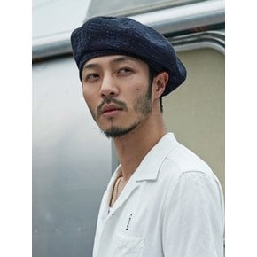 (Linen) octangle beret - BLUE BLACK