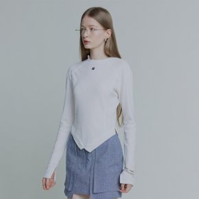 GAUDI Neck Point Embroidered Unbalance Hem Top__White