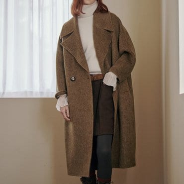 마쟈 모헤어 울혼방 핸드메이드 코쿤 더블 롱 코트 ZD12HC011NH