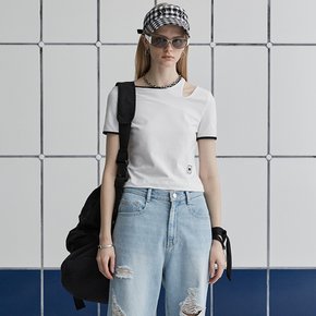 MARTA Color Point Cut-Out Jersey Crop Top_White