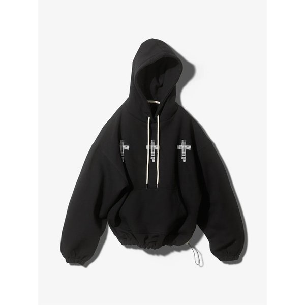 CROSS STRING HOODIE - BLACK