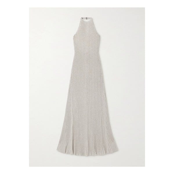 메탈릭 골지 니트 홀터넥 맥시 드레스 실버 46376663162862588