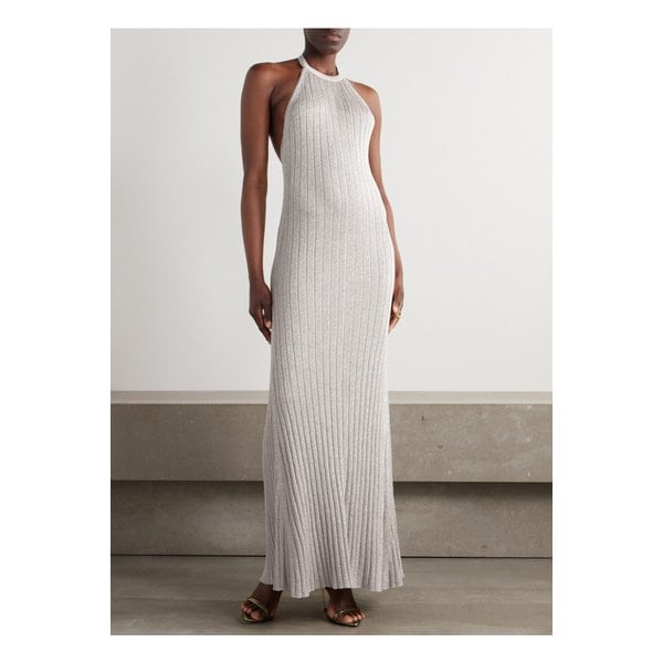 메탈릭 골지 니트 홀터넥 맥시 드레스 실버 46376663162862588