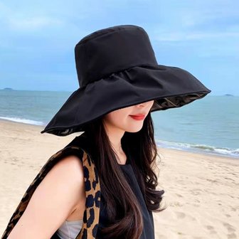  여름 자외선 차단 챙넓은 돌돌이 모자 여성 블랙 썬캡