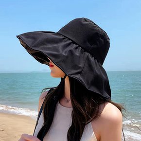 여름 자외선 차단 챙넓은 돌돌이 모자 여성 블랙 썬캡