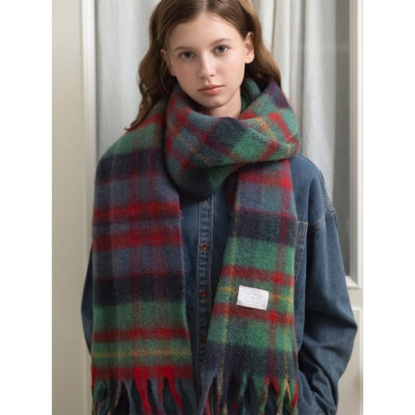 체크 믹스 울 블랜디드 머플러 MF8221 그린