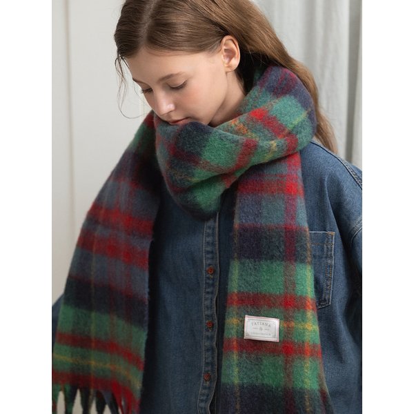 체크 믹스 울 블랜디드 머플러 MF8221 그린