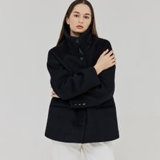 HERRINGBONE HIGHNECK HALF COAT NAVY