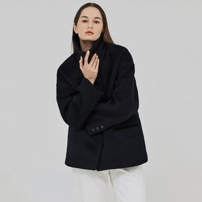 HERRINGBONE HIGHNECK HALF COAT NAVY