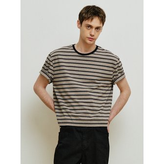 미나브 스트라이프 크롭 반팔 티셔츠 [그레이]